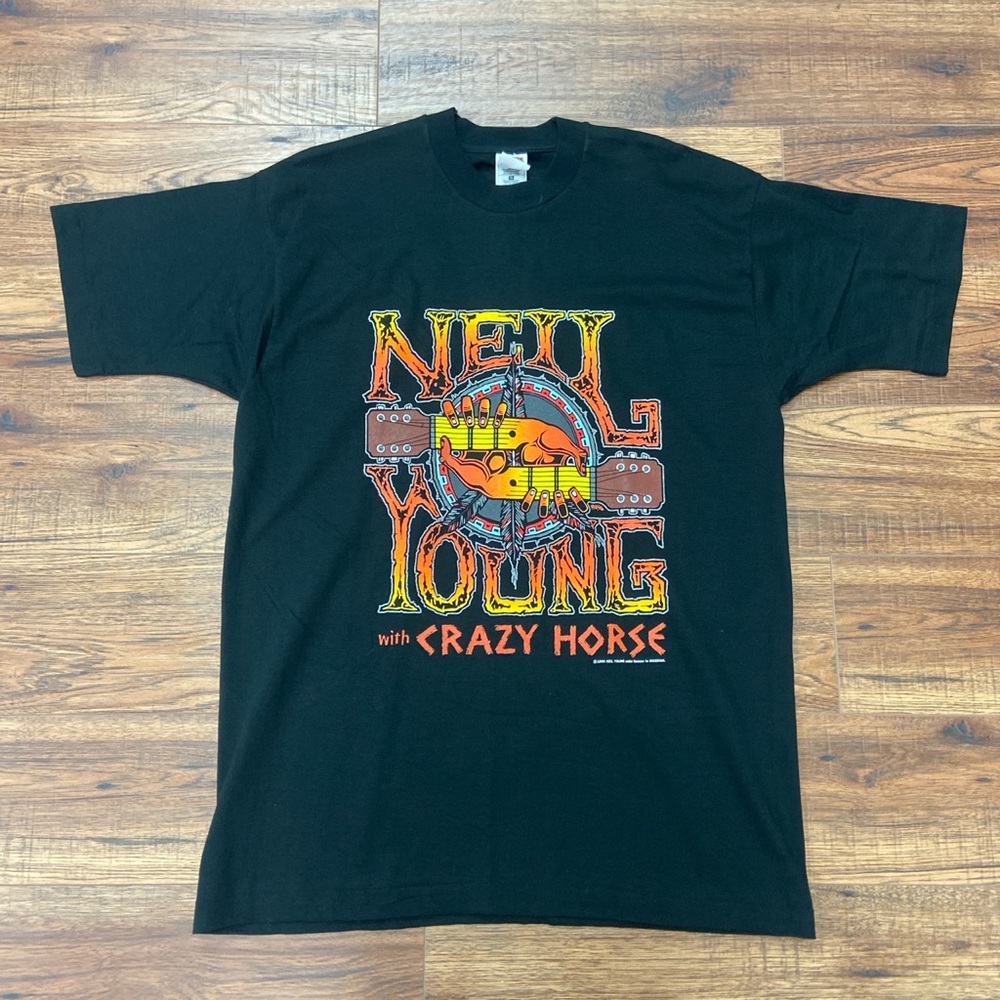 Vintage 1996 Neil Young Tour Tee Size XL Crazy Horse Black Made in USA S/S